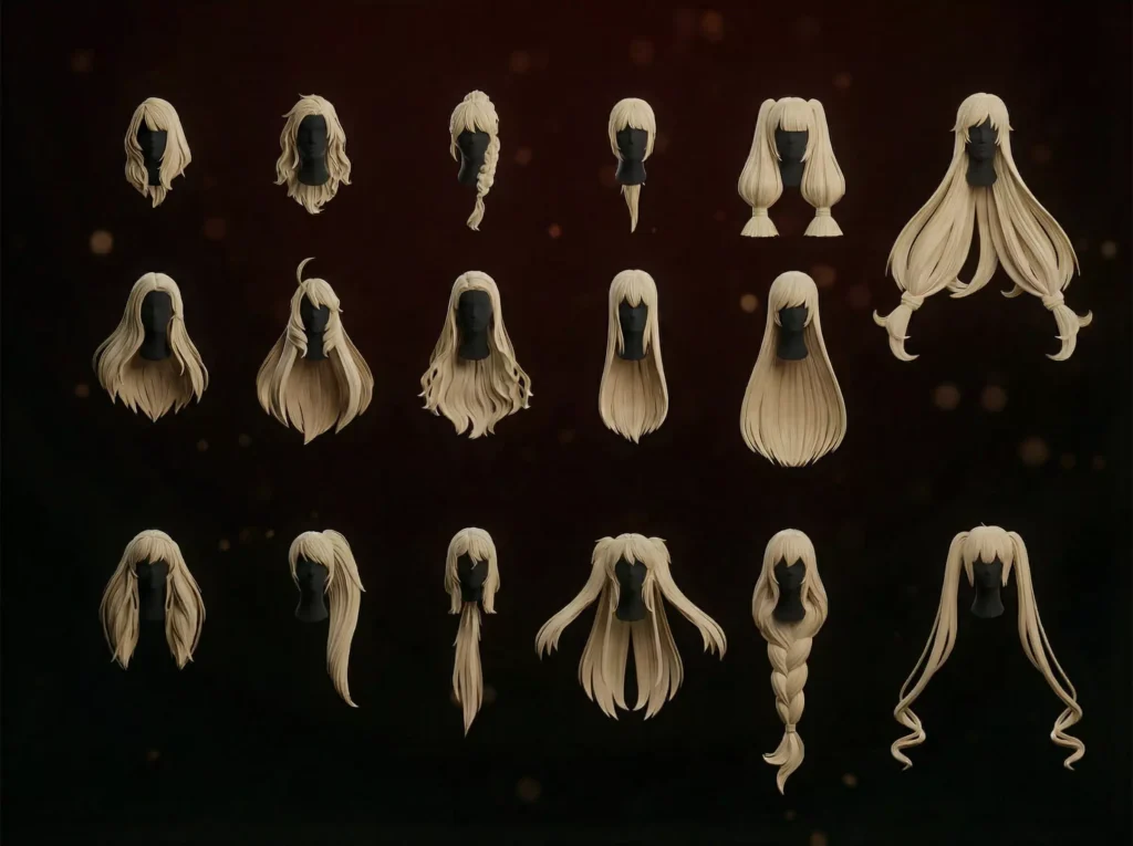 vol 2 20 female anime stylised long hair low poly 3d model