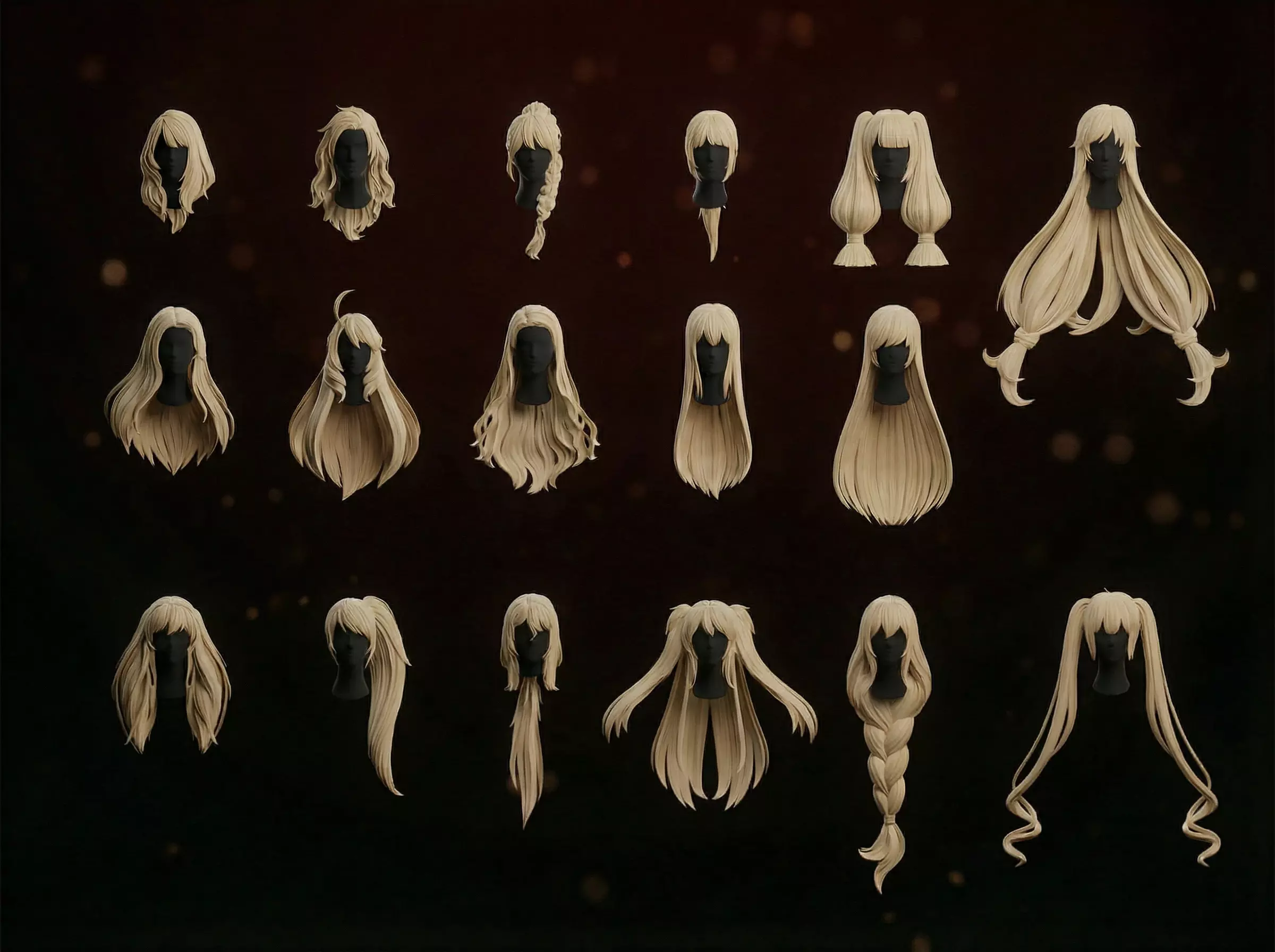 vol 2 20 female anime stylised long hair low poly 3d model