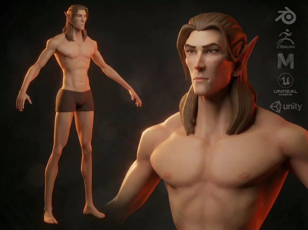 Cartoon elf male character fantesy base mesh Low-poly 3D model Free