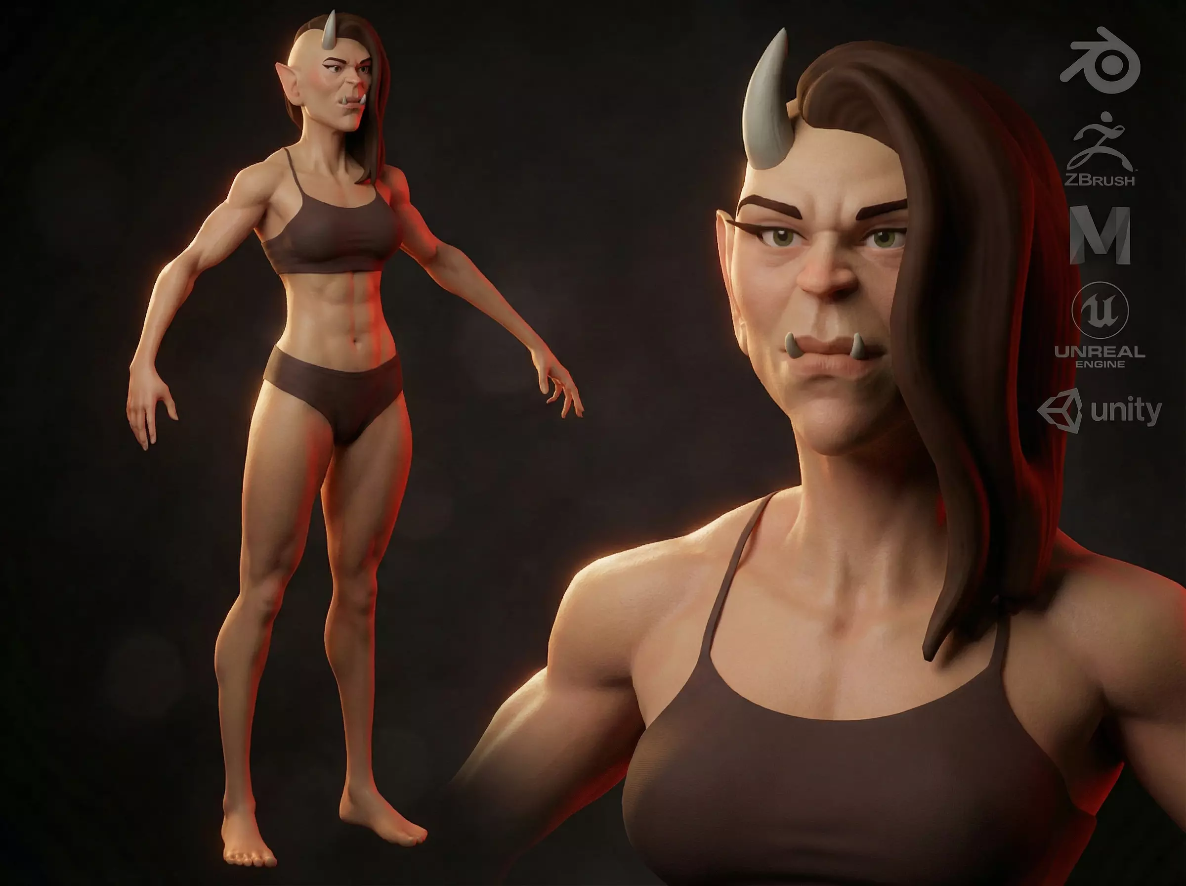 Cartoon female devil character fantesy base mesh Low-poly 3D model