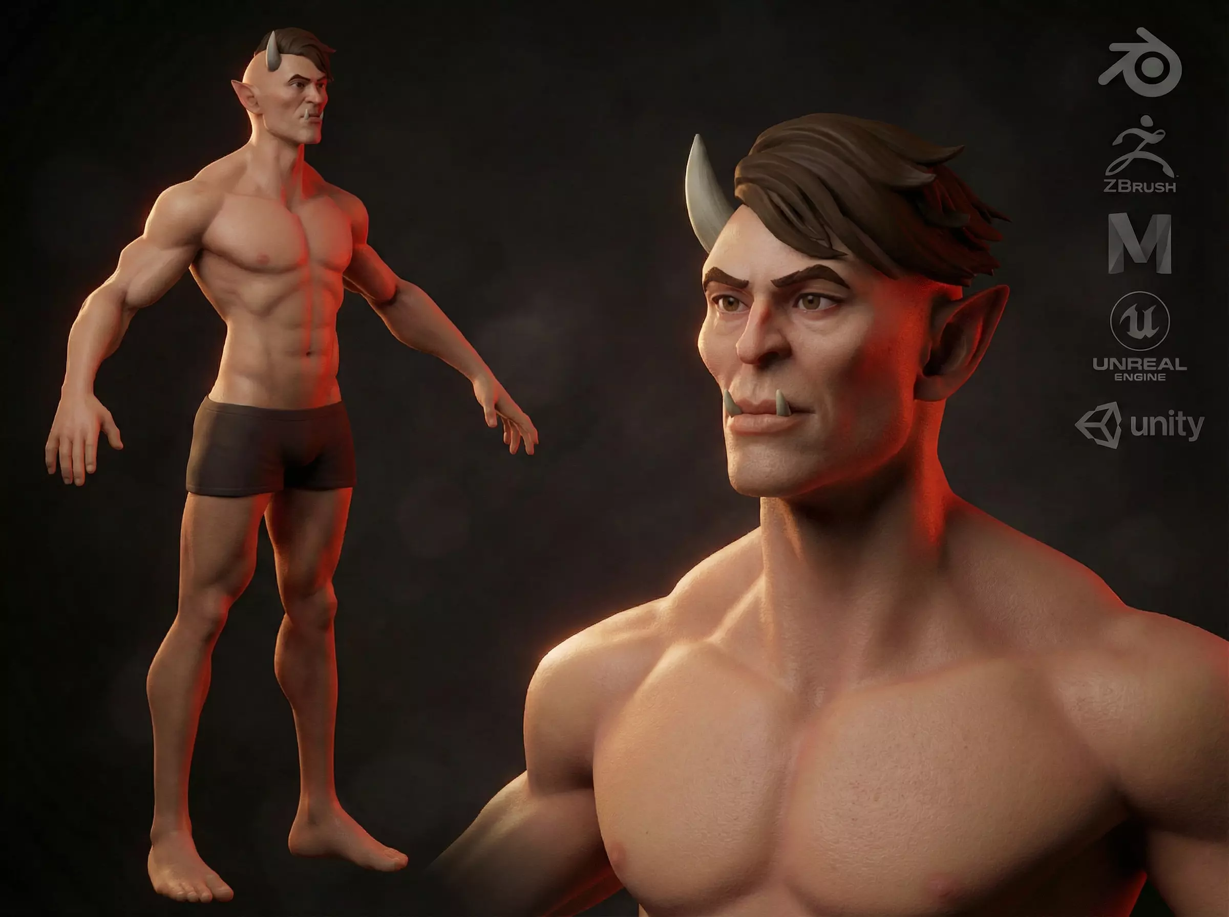 Cartoon male devil character fantesy base mesh Low-poly 3D model