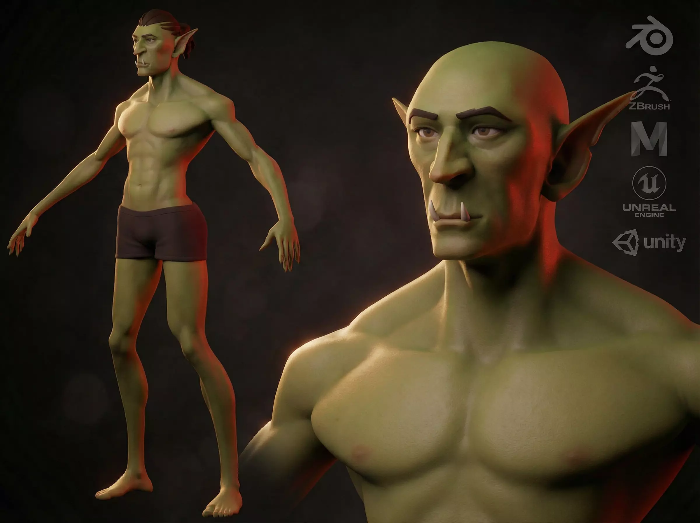 Cartoon male goblin character base mesh Low-poly 3D model